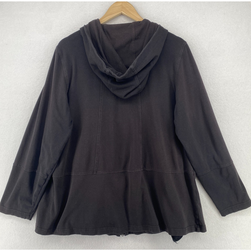 EILEEN FISHER Jacket L Organic Cotton Stretch Jersey Hoodie Sweatshirt Black USA - Picture 3 of 12